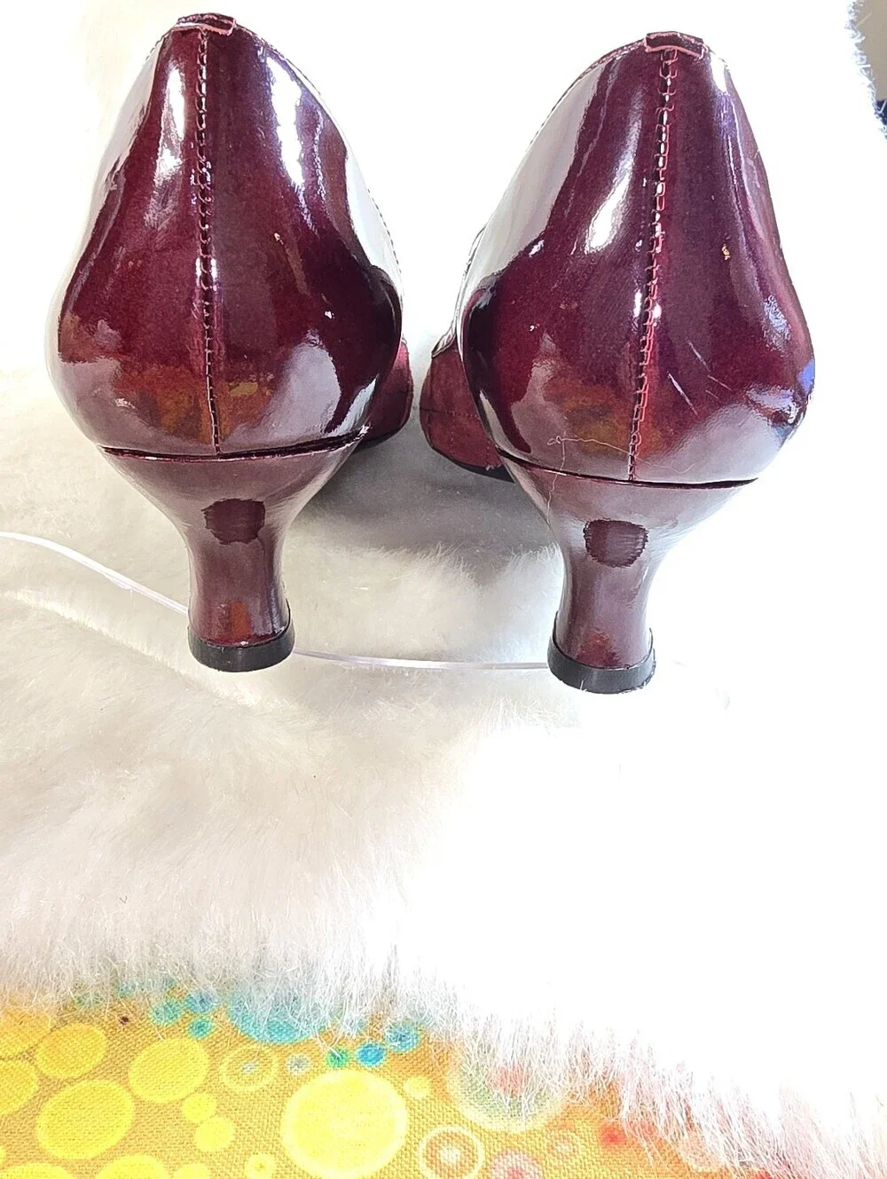Franco Sarto Burgundy Suede & Patent Mary Jane Kitten Heels  Dress Pumps
